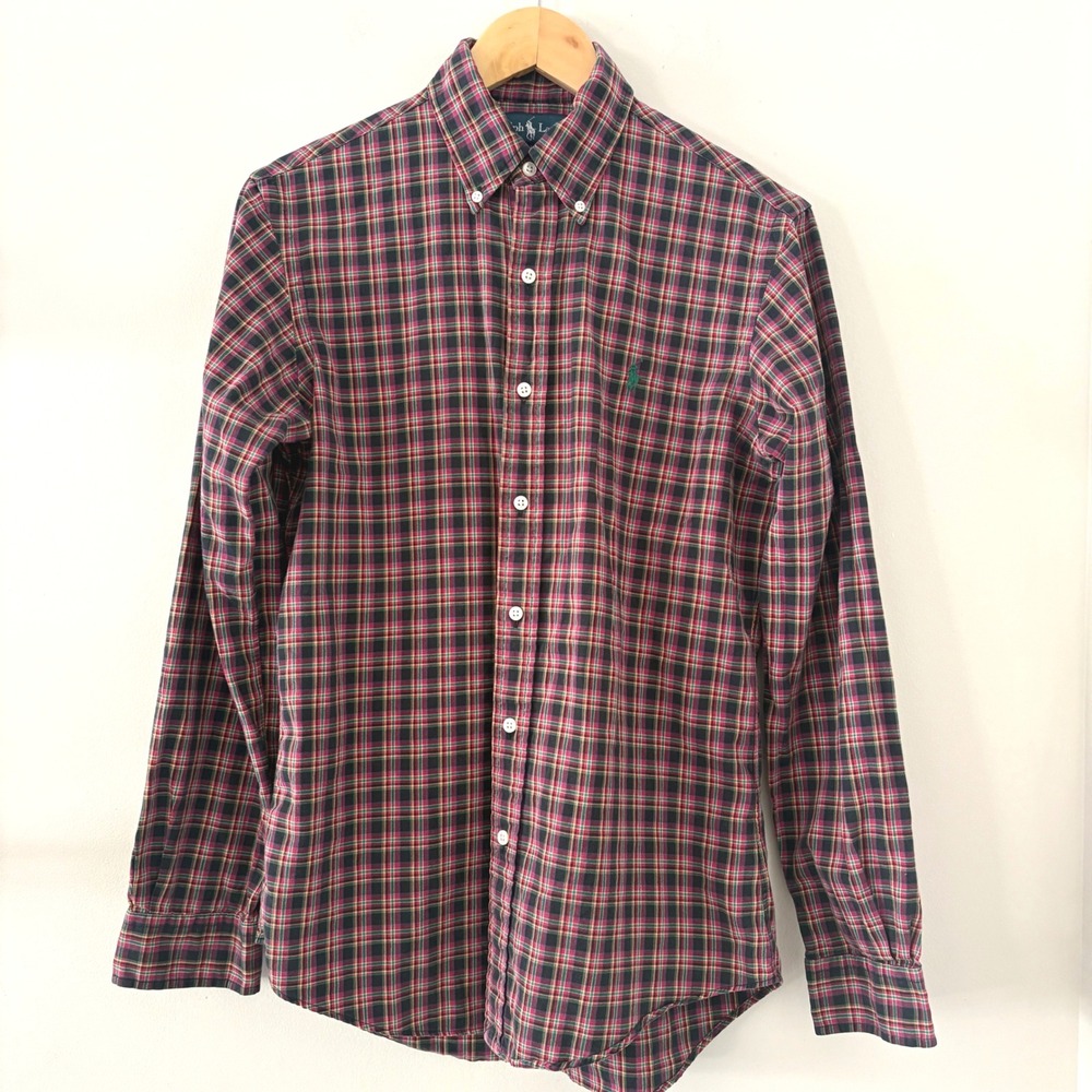 Ralph Lauren Custom Fit Plaid Shirt S Green Pony‎ Logo Button Down Casual
